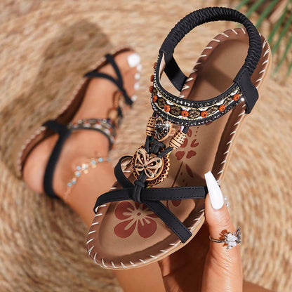 Women’s Boho Orthopaedic T-Bar Sandals with Arch Support & Wide Fit