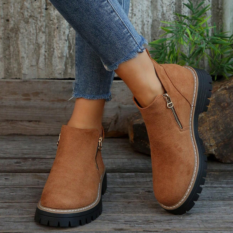 Womens Arch Support Ankle Boots | Autumn Winter Cozy Side Zip Style