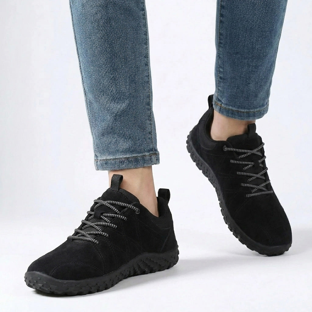 Unisex wide fit, arch support, cushioned comfort trainers with non slip grip and everyday walking