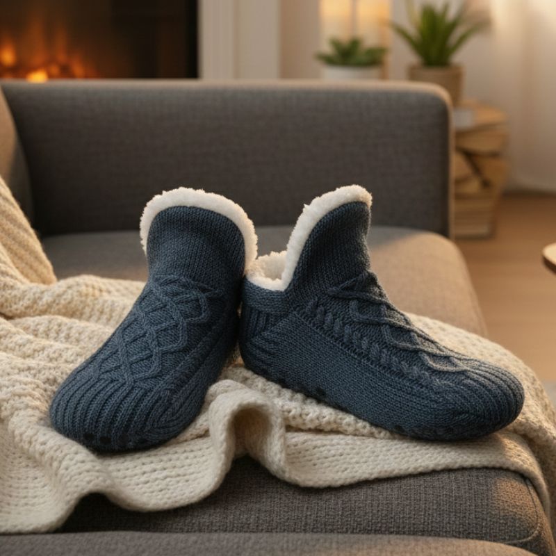Unisex Soft Warm Slipper Socks with Fleece Lining & Non Slip Grips