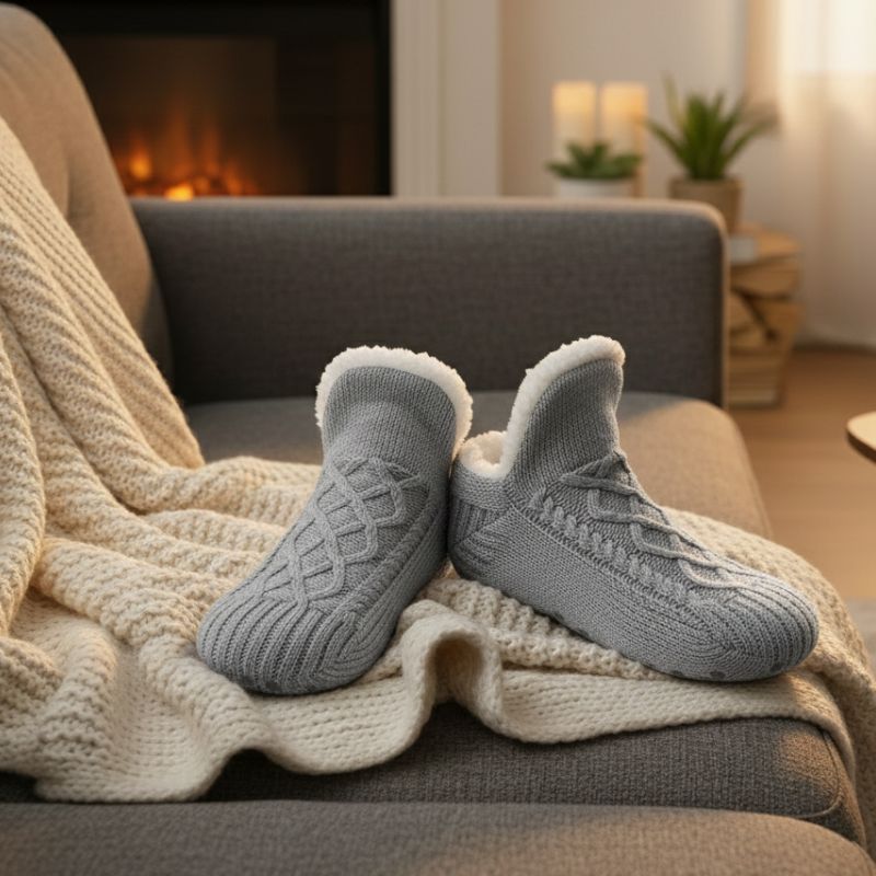 Unisex Soft Warm Slipper Socks with Fleece Lining & Non Slip Grips