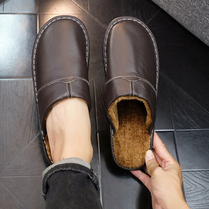 Waterproof Leather Wide Fit Slippers – Cozy, Supportive & Warm