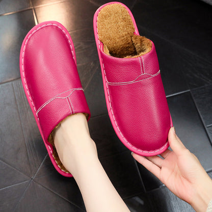 Waterproof Leather Wide Fit Slippers – Cozy, Supportive & Warm
