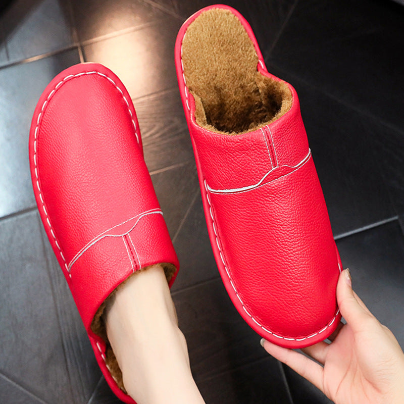 Waterproof Leather Wide Fit Slippers – Cozy, Supportive & Warm