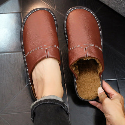 Waterproof Leather Wide Fit Slippers – Cozy, Supportive & Warm