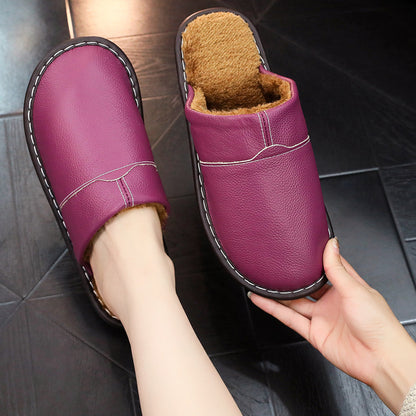 Waterproof Leather Wide Fit Slippers – Cozy, Supportive & Warm