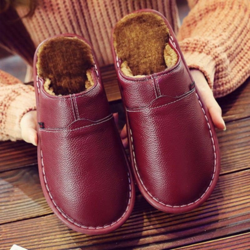 Waterproof Leather Wide Fit Slippers – Cozy, Supportive & Warm