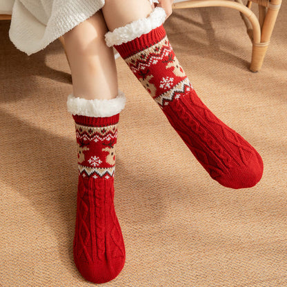 Women’s Christmas Fuzzy Slipper Socks with Warm Fleece & Grippers
