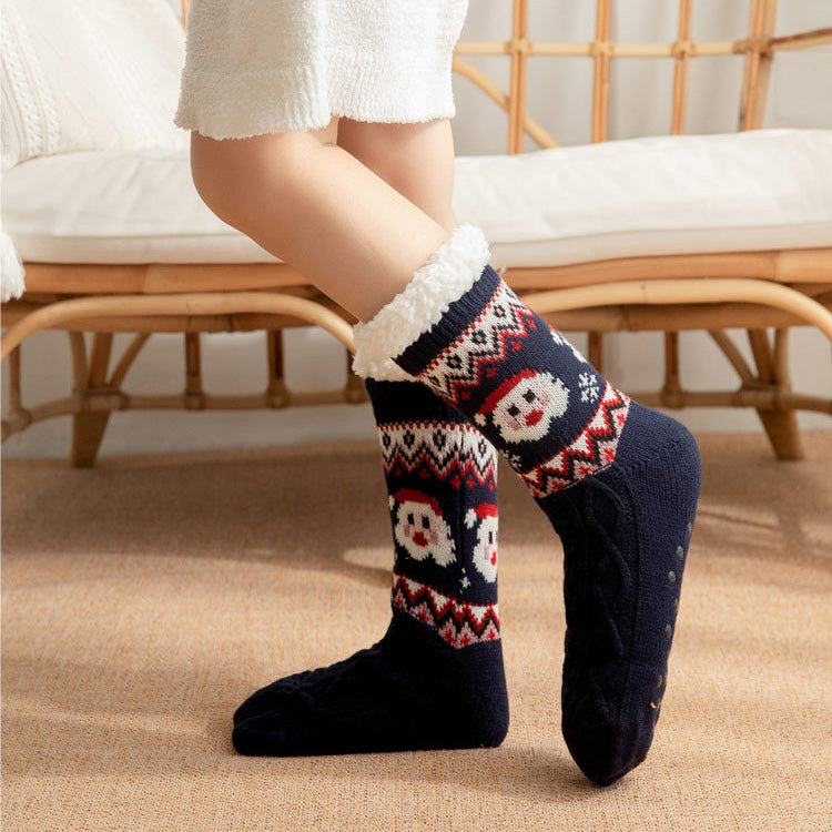 Women’s Christmas Fuzzy Slipper Socks with Warm Fleece & Grippers