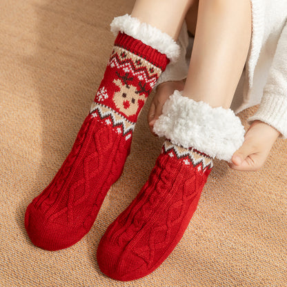 Women’s Christmas Fuzzy Slipper Socks with Warm Fleece & Grippers