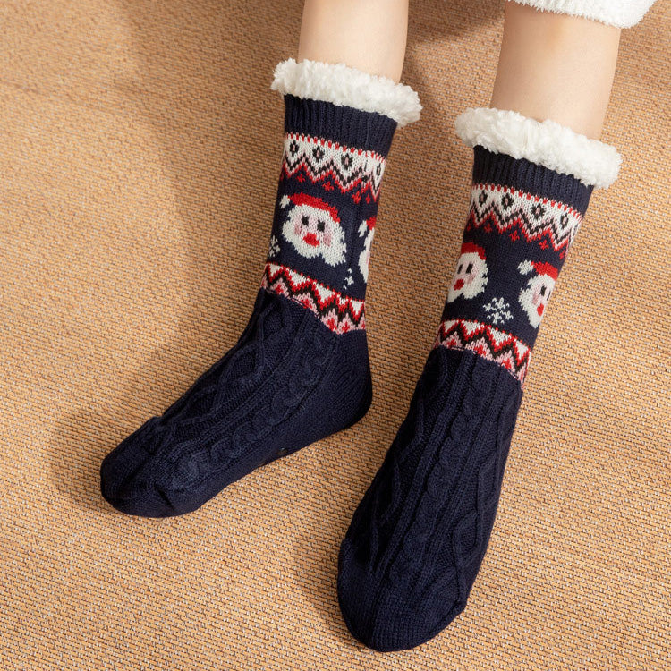 Women’s Christmas Fuzzy Slipper Socks with Warm Fleece & Grippers