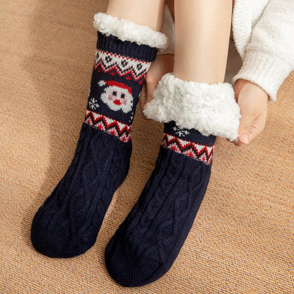 Women’s Christmas Fuzzy Slipper Socks with Warm Fleece & Grippers