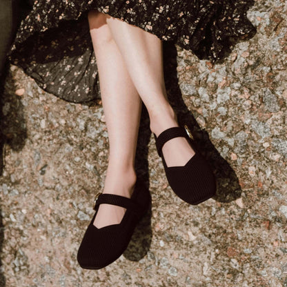 Womens Orthopedic Mary Jane Flats | Square Toe Breathable Knit Shoes