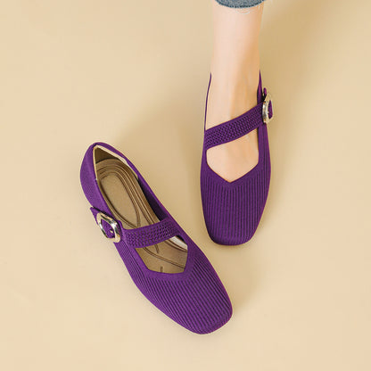Womens Orthopedic Mary Jane Flats | Square Toe Breathable Knit Shoes