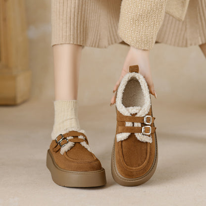 Womens Platform Loafers with Arch Support | Suede Fleece-Lined Shoes