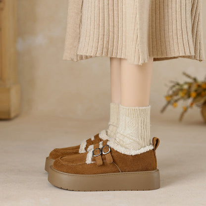 Womens Platform Loafers with Arch Support | Suede Fleece-Lined Shoes