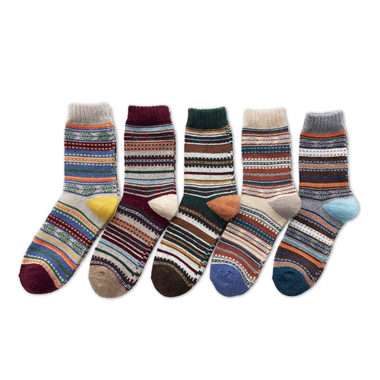 5 Pairs Warm Wool Blend Winter Socks with Nordic Scandinavian Patterns