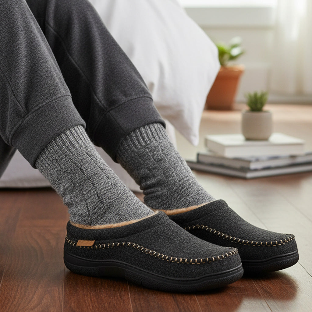 Men’s Orthopedic House Slippers – Warm Fleece | Arch Support | Wide Fit