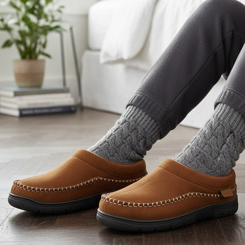 Men’s Orthopedic House Slippers – Warm Fleece | Arch Support | Wide Fit