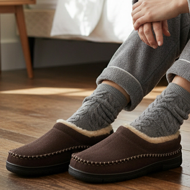 Men’s Orthopedic House Slippers – Warm Fleece | Arch Support | Wide Fit