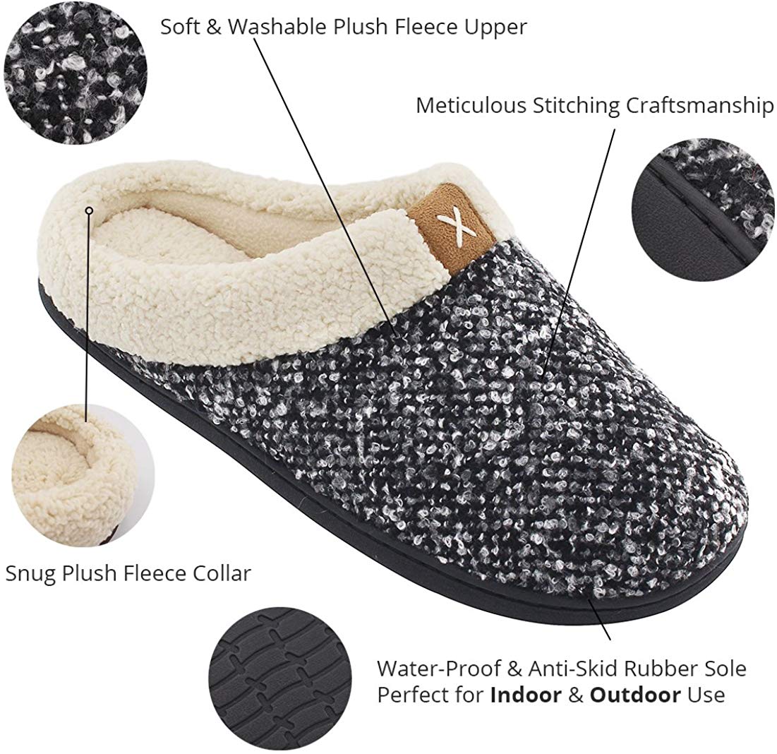 Warm Indoor Slippers for Women-Memory Foam & Non-Slip Sole