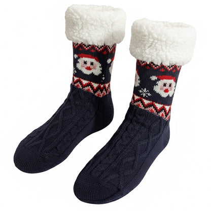 Women’s Christmas Fuzzy Slipper Socks with Warm Fleece & Grippers