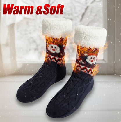 Women’s Christmas Fuzzy Slipper Socks with Warm Fleece & Grippers