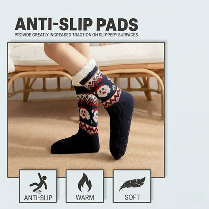 Women’s Christmas Fuzzy Slipper Socks with Warm Fleece & Grippers