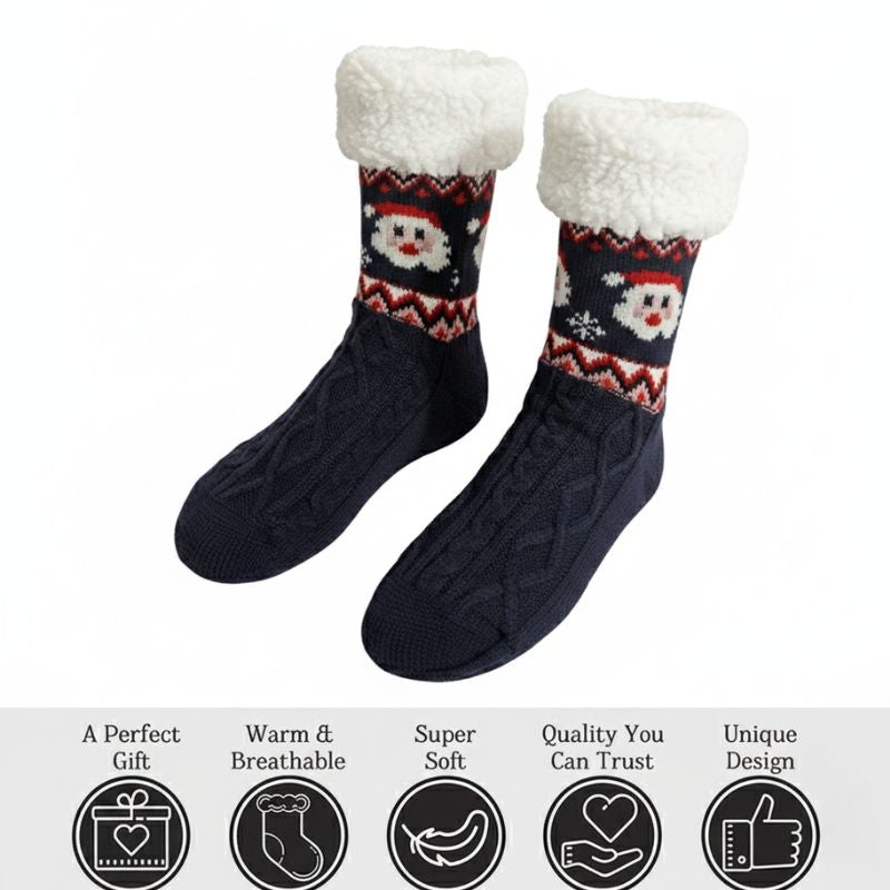Women’s Christmas Fuzzy Slipper Socks with Warm Fleece & Grippers