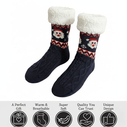 Women’s Christmas Fuzzy Slipper Socks with Warm Fleece & Grippers
