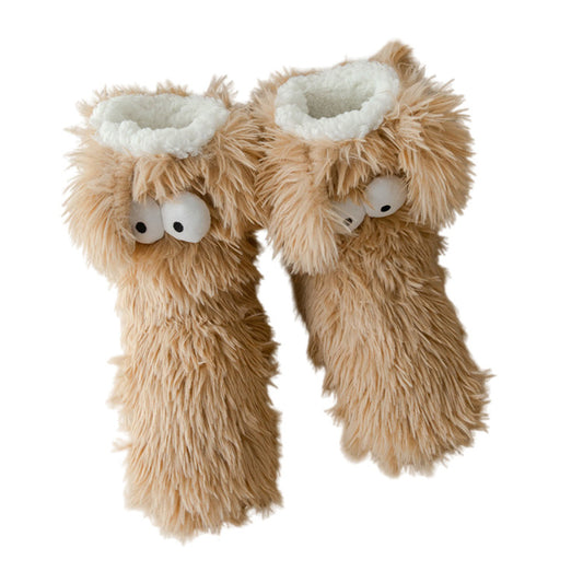 Women's Fluffy Slipper Socks Cute Dog Fleece Lined Warm Bed Socks