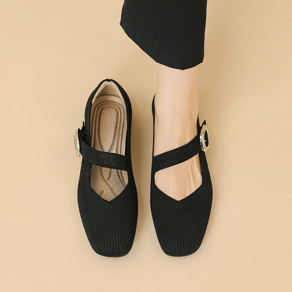 Womens Orthopedic Mary Jane Flats | Square Toe Breathable Knit Shoes