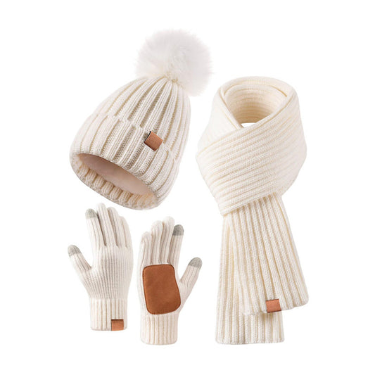 Women’s Winter Hat Scarf Gloves Set – Warm Beanie with Touchscreen