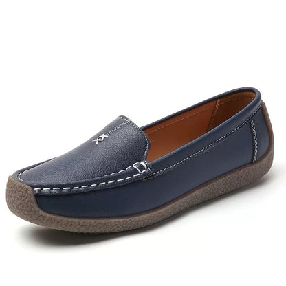 Womens Supportive Leather Loafers | Comfortable Wide Fit Slip-On Shoes