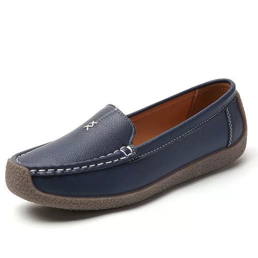 Womens Supportive Leather Loafers | Comfortable Wide Fit Slip-On Shoes