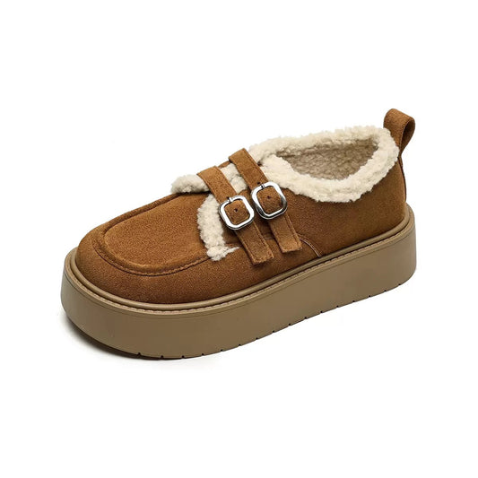 Womens Platform Loafers with Arch Support | Suede Fleece-Lined Shoes