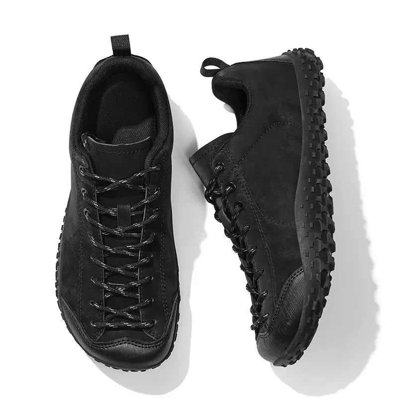 Unisex wide fit, barefoot feel, cushioned comfort trainers with suede upper and everyday walking