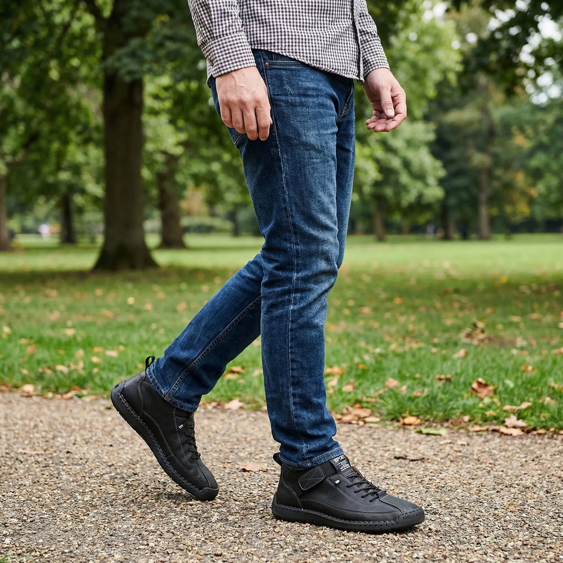 Men's extra wide fit, cushioned comfort, leather look ankle boots