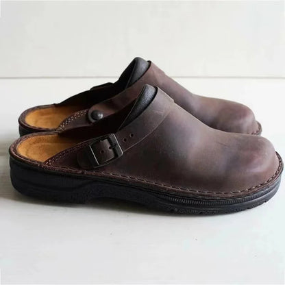 Humtto Men's Orthopedic Slip-On Leather Mules for Foot Pain Relief