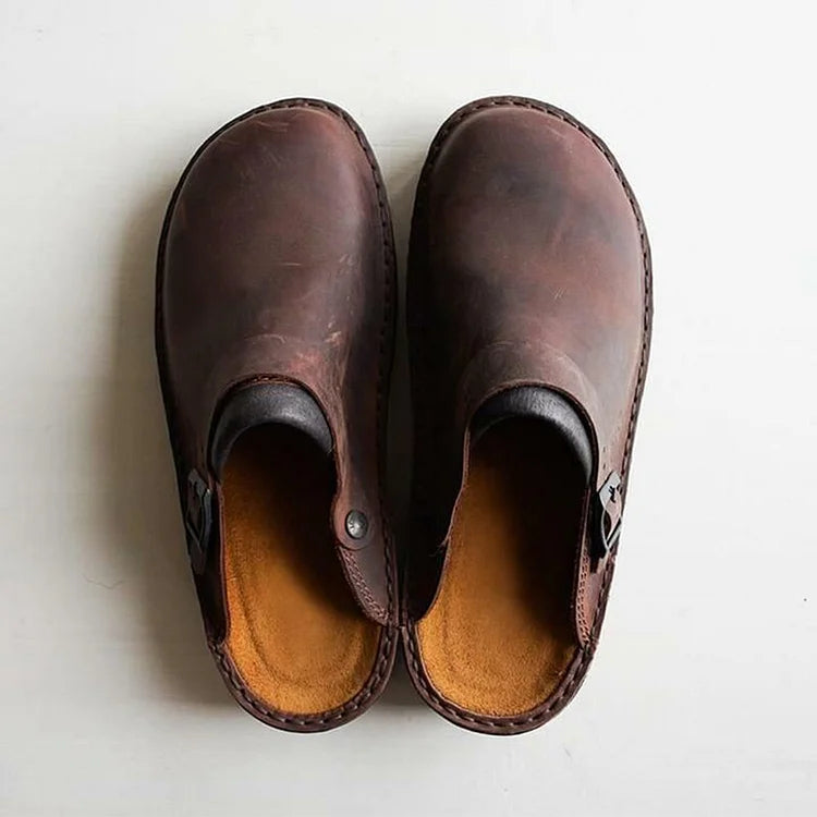 Humtto Men's Orthopedic Slip-On Leather Mules for Foot Pain Relief