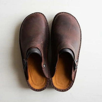 Humtto Men's Orthopedic Slip-On Leather Mules for Foot Pain Relief