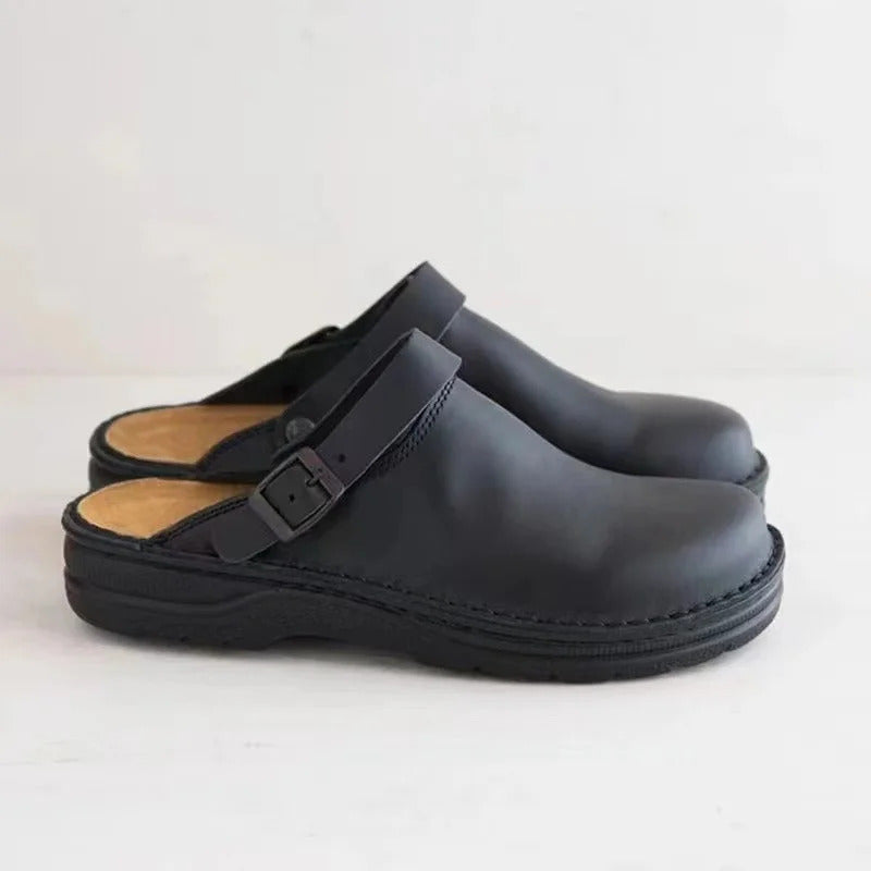 Humtto Men's Orthopedic Slip-On Leather Mules for Foot Pain Relief