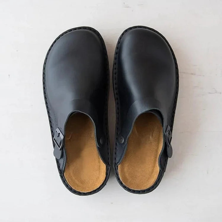 Humtto Men's Orthopedic Slip-On Leather Mules for Foot Pain Relief