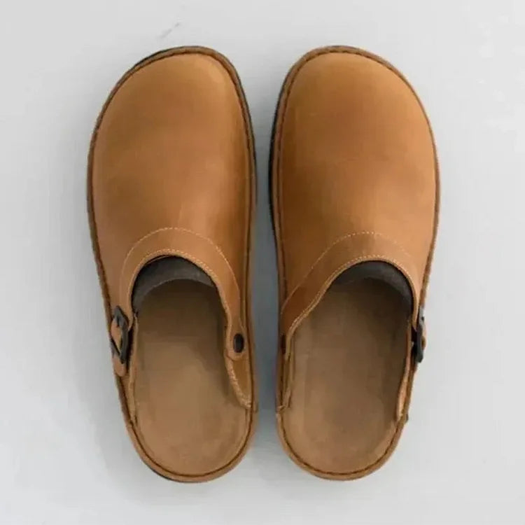 Humtto Men's Orthopedic Slip-On Leather Mules for Foot Pain Relief
