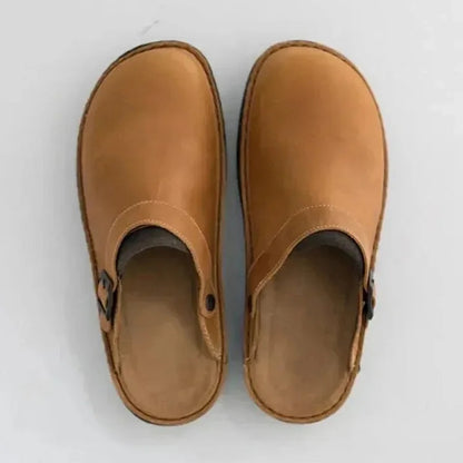 Humtto Men's Orthopedic Slip-On Leather Mules for Foot Pain Relief