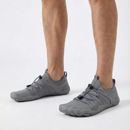 Unisex wide fit, zero drop, cushioned comfort walking shoes with slip on design and everyday walking