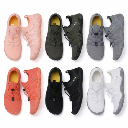 Unisex wide fit, zero drop, cushioned comfort walking shoes with slip on design and everyday walking