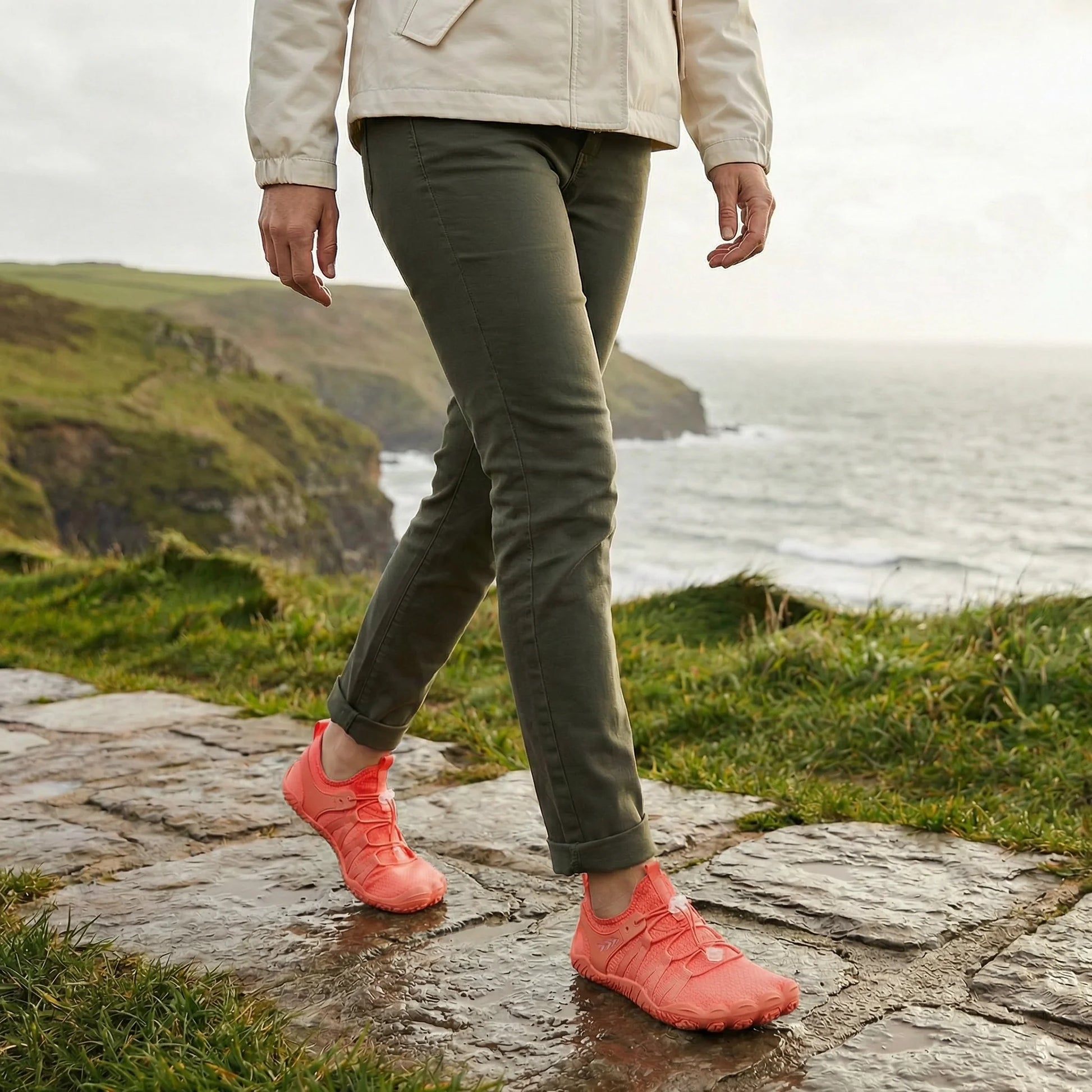 Unisex wide fit, zero drop, cushioned comfort walking shoes with slip on design and everyday walking