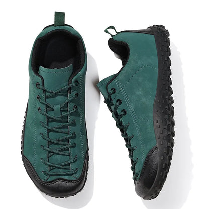 Unisex wide fit, barefoot feel, cushioned comfort trainers with suede upper and everyday walking
