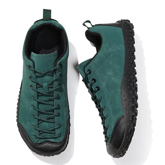 Unisex wide fit, barefoot feel, cushioned comfort trainers with suede upper and everyday walking